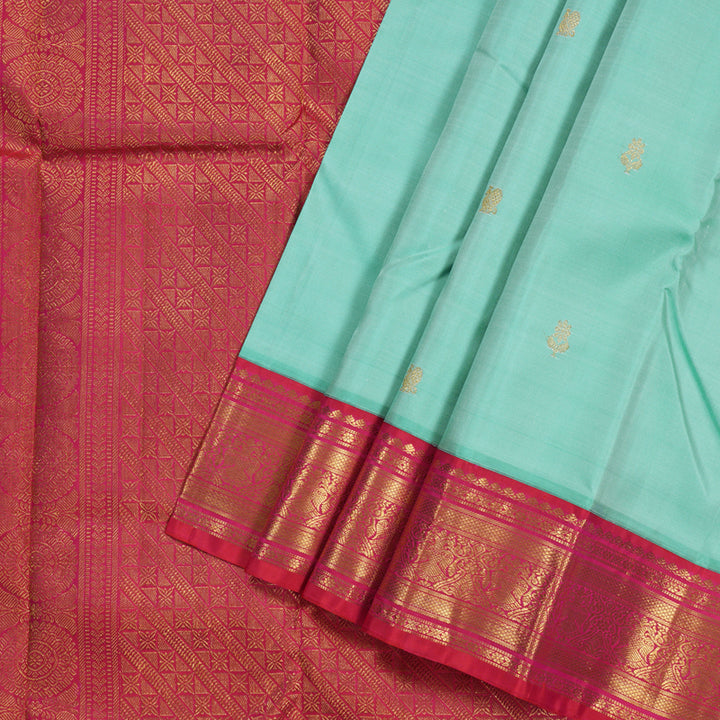 Hayagrivas Sea Blue Handloom Kanjivaram Silk Saree with Redish Pink Border BBD787H4-3