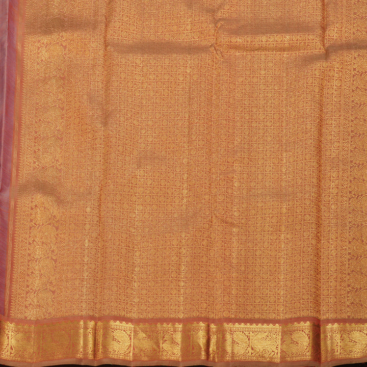 Hayagrivas Silver Grey Kanjivaram Silk Saree with Dual Tone (Rust & Red) Border BBD792H5-2