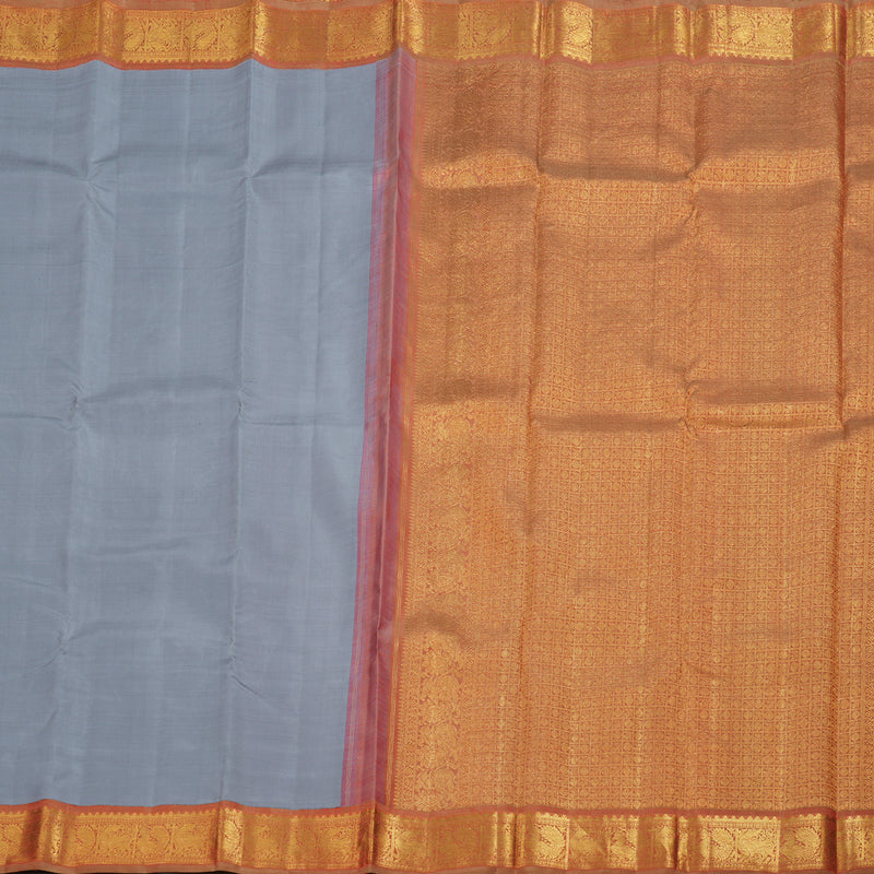 Hayagrivas Silver Grey Kanjivaram Silk Saree with Dual Tone (Rust & Red) Border BBD792H5-2