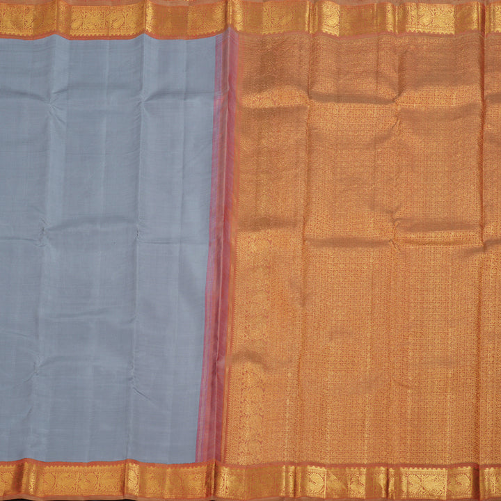 Hayagrivas Silver Grey Kanjivaram Silk Saree with Dual Tone (Rust & Red) Border BBD792H5-2