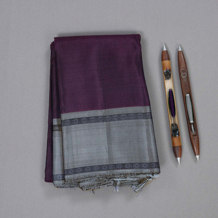 Hayagrivas Purple Handloom Kanjivaram Silk Saree with Grey Border BBD792H7-1