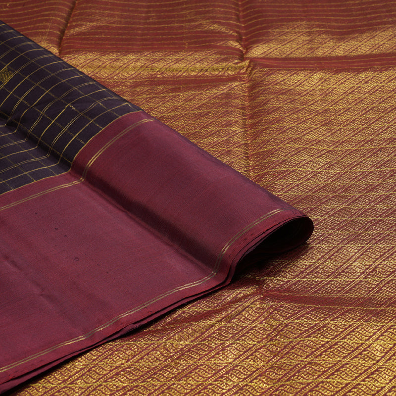 Hayagrivas Dark Brown Handloom Kanjivaram Silk Saree with Wine Maroon Border BBD793H8-1