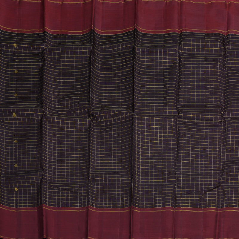 Hayagrivas Dark Brown Handloom Kanjivaram Silk Saree with Wine Maroon Border BBD793H8-1