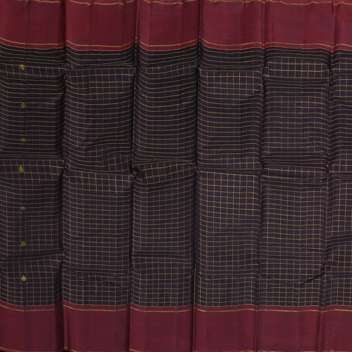 Hayagrivas Dark Brown Handloom Kanjivaram Silk Saree with Wine Maroon Border BBD793H8-1