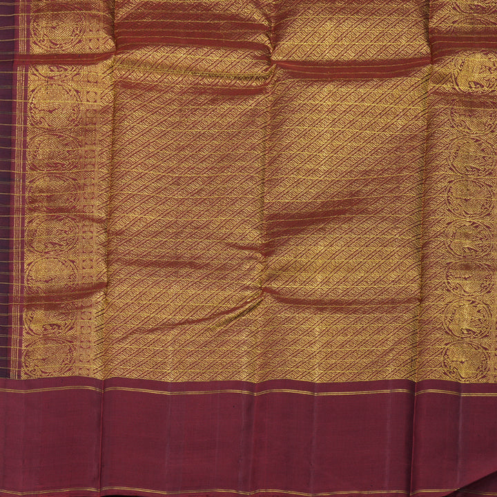 Hayagrivas Dark Brown Handloom Kanjivaram Silk Saree with Wine Maroon Border BBD793H8-1