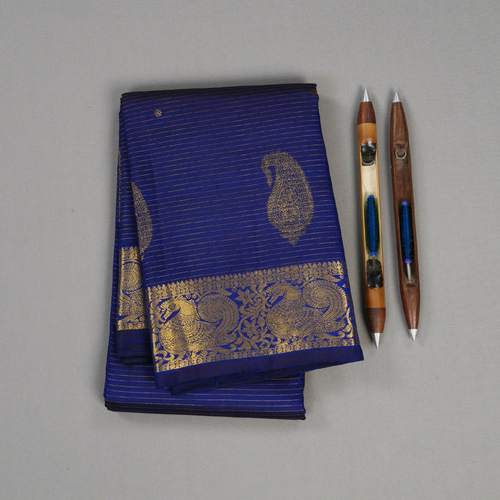 Hayagrivas Blue Kanjivaram Silk Saree with Blue Border BBD794H2-4