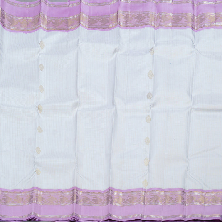 Hayagrivas White Kanjivaram Silk Saree with Lavender Border BBD799H4-1