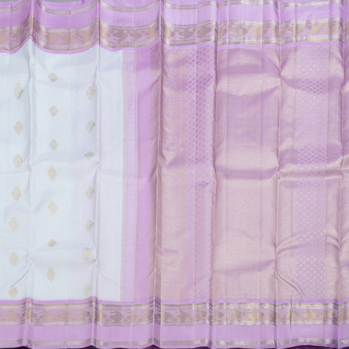 Hayagrivas White Kanjivaram Silk Saree with Lavender Border BBD799H4-1