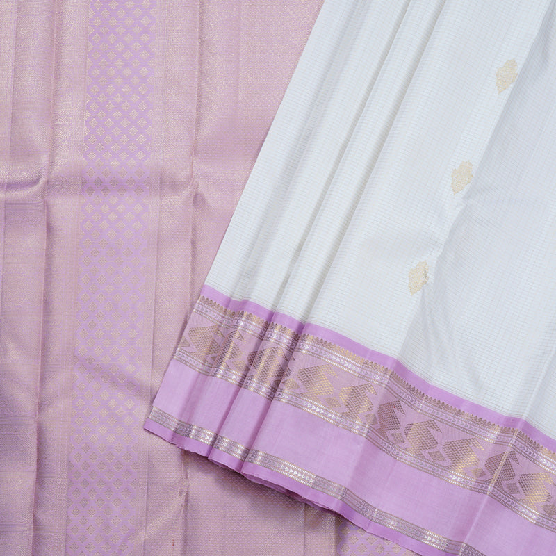 Hayagrivas White Kanjivaram Silk Saree with Lavender Border BBD799H4-1