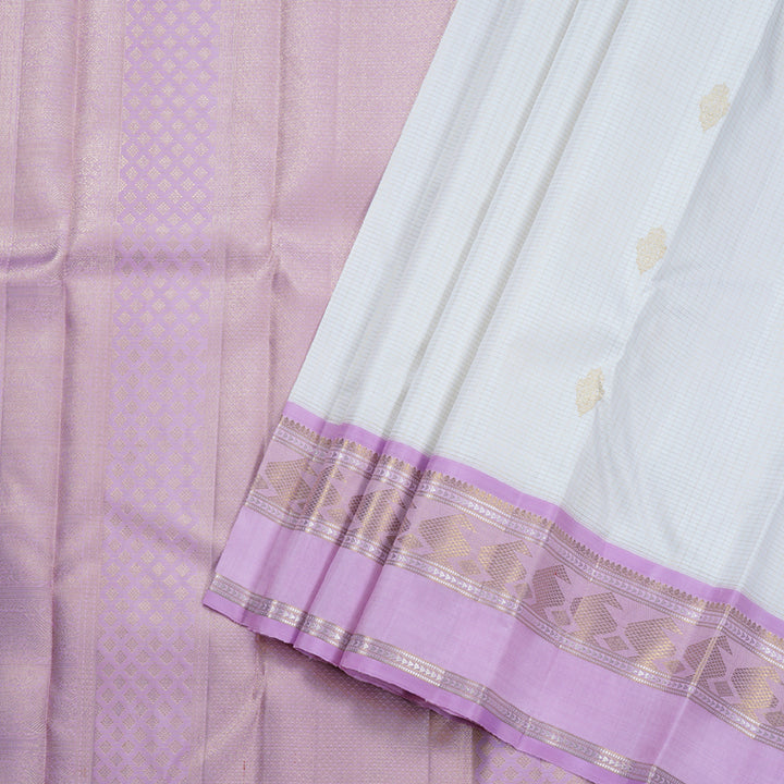 Hayagrivas White Kanjivaram Silk Saree with Lavender Border BBD799H4-1