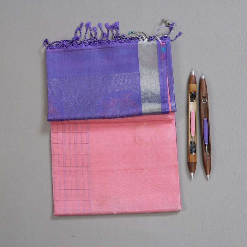 Hayagrivas Pretty Baby Pink Handloom Soft Silk Saree with Dark Lavender Border BBD79D14-1