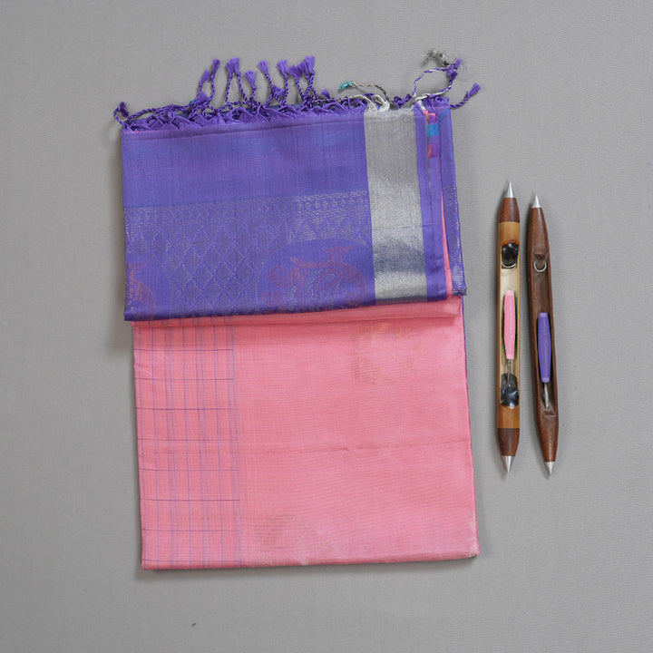 Hayagrivas Pretty Baby Pink Handloom Soft Silk Saree with Dark Lavender Border BBD79D14-1