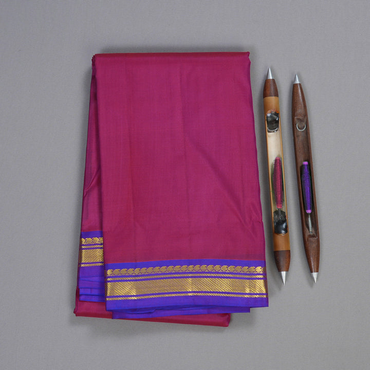 Hayagrivas Dark Pink Handloom Kanjivaram Silk Saree with Purple Border BBD808I1-6