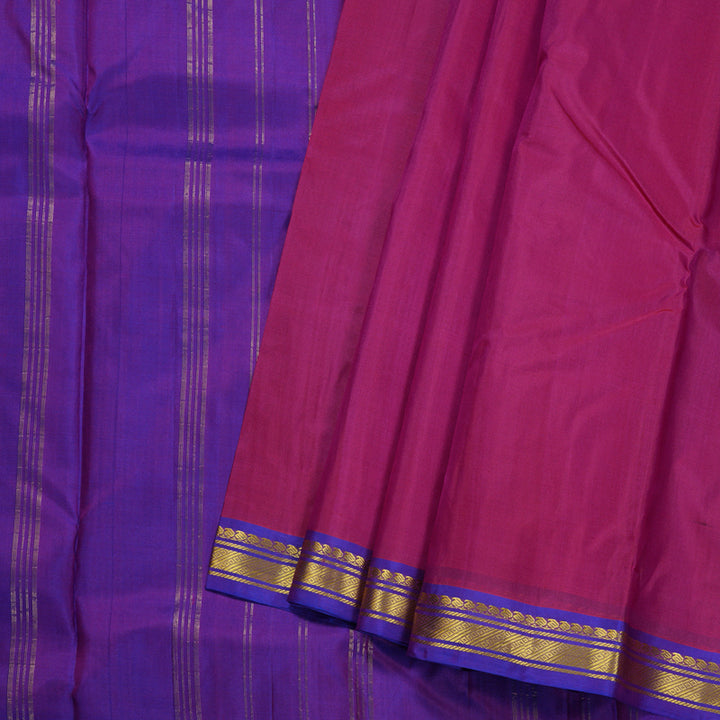 Hayagrivas Dark Pink Handloom Kanjivaram Silk Saree with Purple Border BBD808I1-6