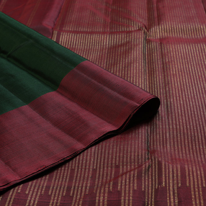 Hayagrivas Dark Green Handloom Kanjivaram Silk Saree with Dark Maroon Border BBD810I2-1