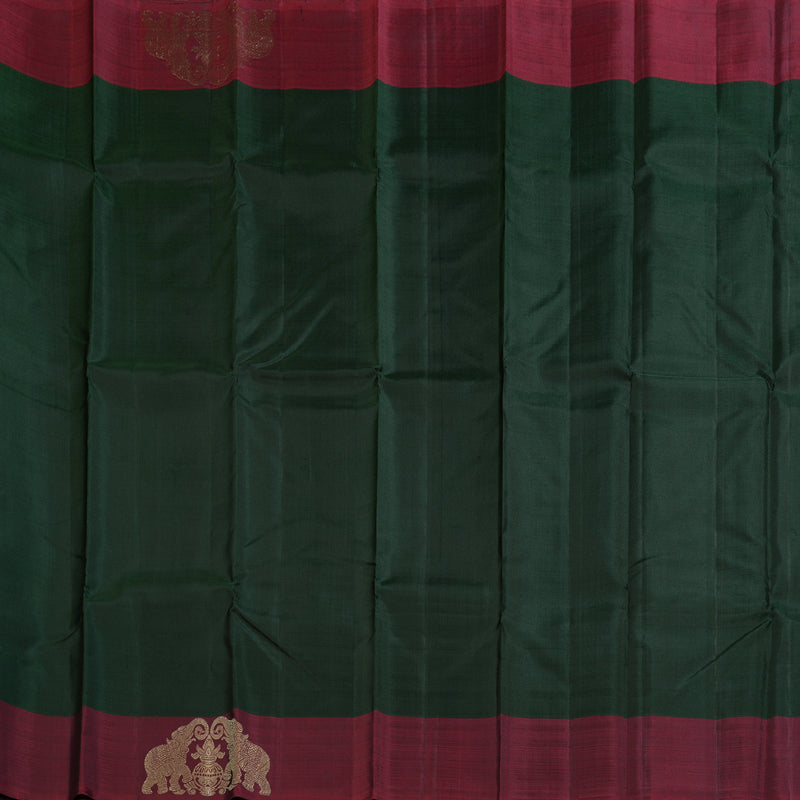 Hayagrivas Dark Green Handloom Kanjivaram Silk Saree with Dark Maroon Border BBD810I2-1