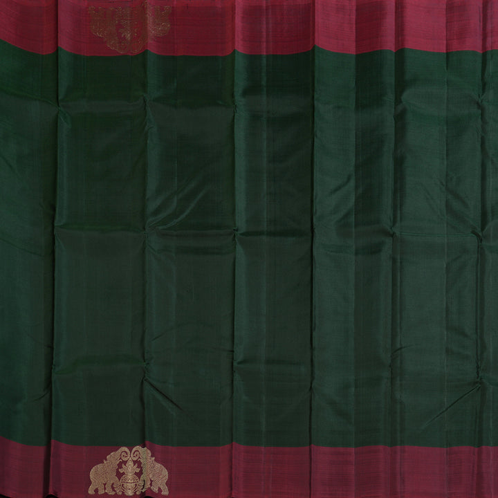 Hayagrivas Dark Green Handloom Kanjivaram Silk Saree with Dark Maroon Border BBD810I2-1