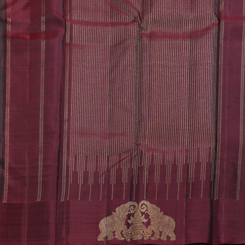 Hayagrivas Dark Green Handloom Kanjivaram Silk Saree with Dark Maroon Border BBD810I2-1