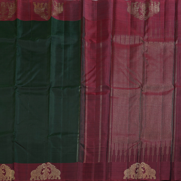 Hayagrivas Dark Green Handloom Kanjivaram Silk Saree with Dark Maroon Border BBD810I2-1