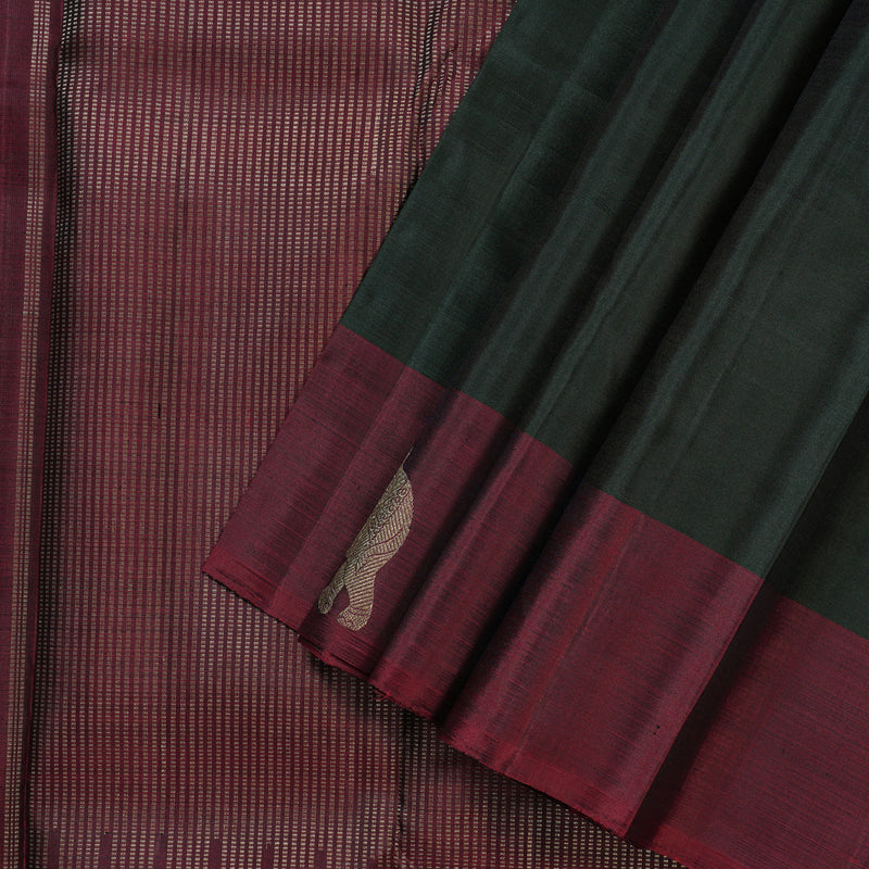 Hayagrivas Dark Green Handloom Kanjivaram Silk Saree with Dark Maroon Border BBD810I2-1