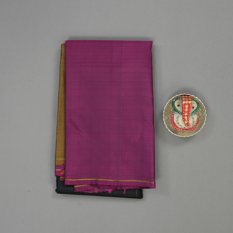 Hayagrivas Handloom Mustard, Black & Wine Purple (Mubhagam) Kanjivaram Silk Saree with Wine Purple Border BBD811I1-1