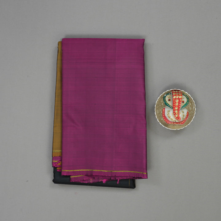 Hayagrivas Handloom Mustard, Black & Wine Purple (Mubhagam) Kanjivaram Silk Saree with Wine Purple Border BBD811I1-1