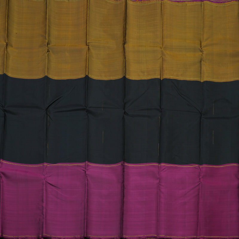 Hayagrivas Handloom Mustard, Black & Wine Purple (Mubhagam) Kanjivaram Silk Saree with Wine Purple Border BBD811I1-1