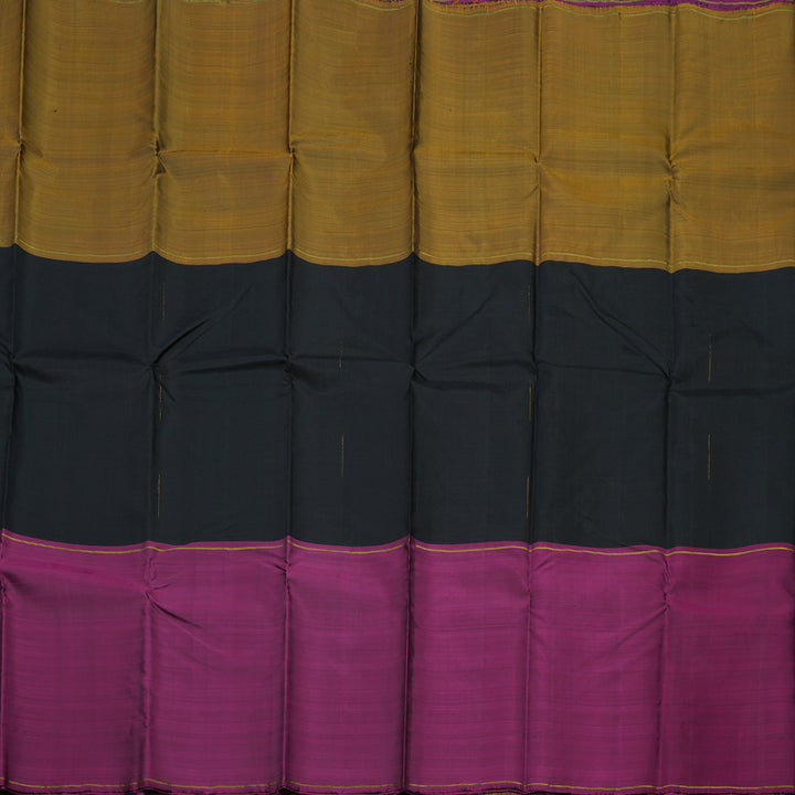Hayagrivas Handloom Mustard, Black & Wine Purple (Mubhagam) Kanjivaram Silk Saree with Wine Purple Border BBD811I1-1