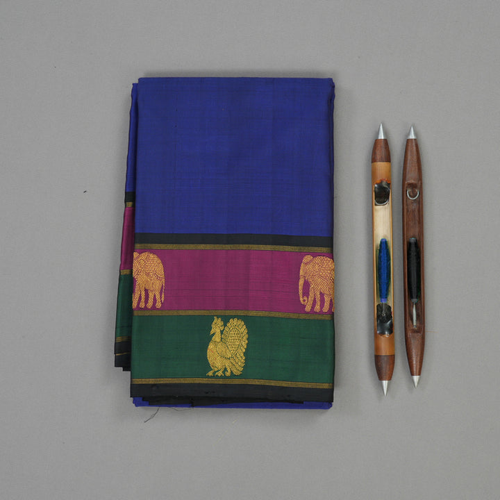 Hayagrivas Handloom Ink Blue Kanjivaram Silk Saree with Black border BBD811I6-1