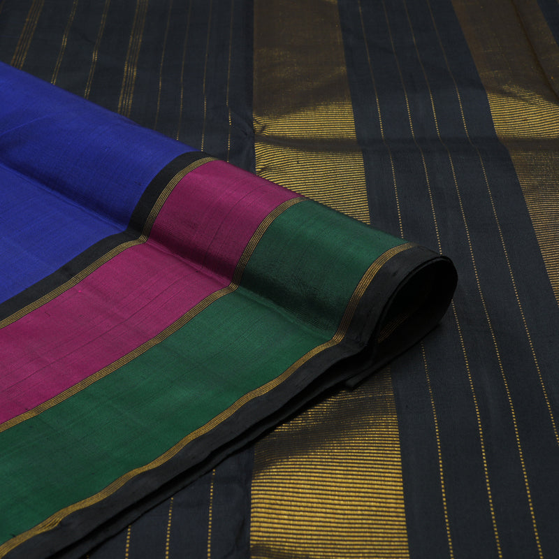 Hayagrivas Handloom Ink Blue Kanjivaram Silk Saree with Black border BBD811I6-1