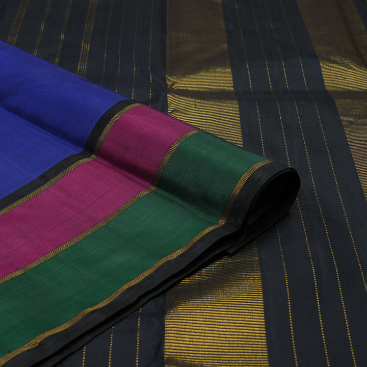 Hayagrivas Handloom Ink Blue Kanjivaram Silk Saree with Black border BBD811I6-1