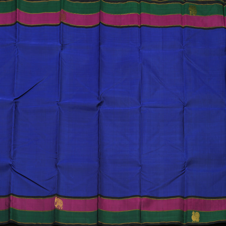 Hayagrivas Handloom Ink Blue Kanjivaram Silk Saree with Black border BBD811I6-1