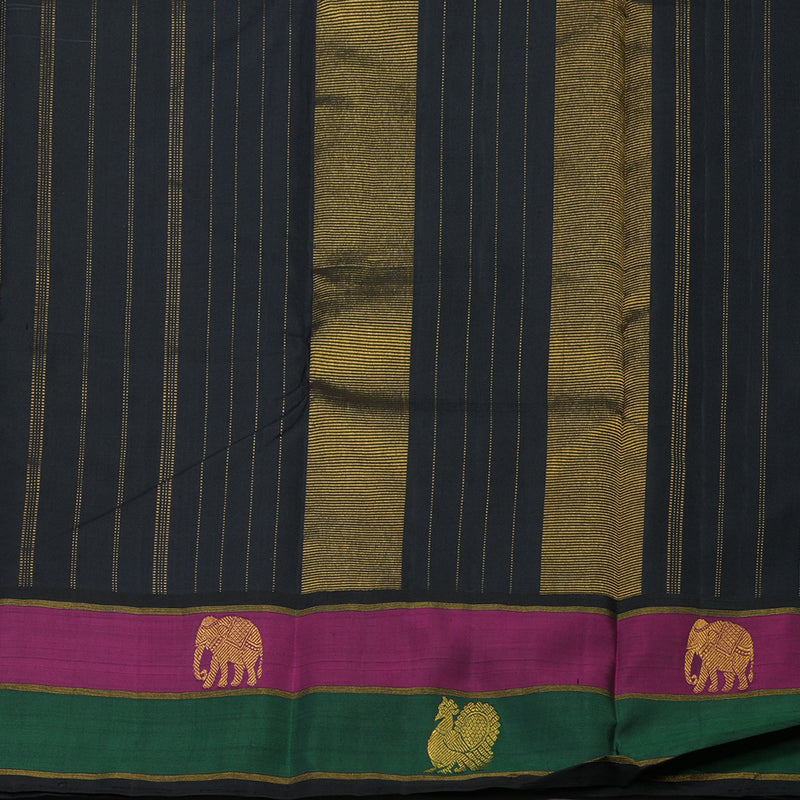 Hayagrivas Handloom Ink Blue Kanjivaram Silk Saree with Black border BBD811I6-1