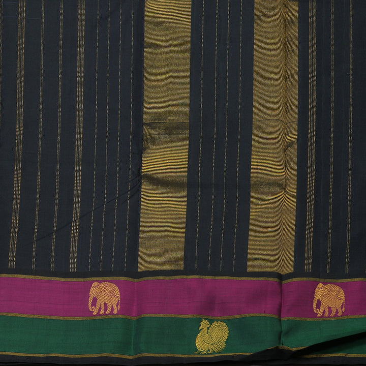 Hayagrivas Handloom Ink Blue Kanjivaram Silk Saree with Black border BBD811I6-1