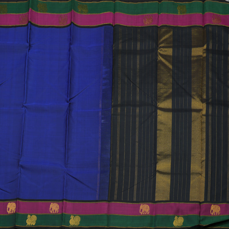 Hayagrivas Handloom Ink Blue Kanjivaram Silk Saree with Black border BBD811I6-1