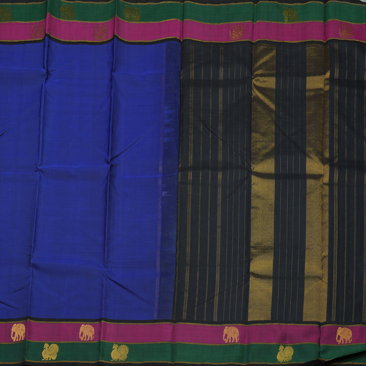 Hayagrivas Handloom Ink Blue Kanjivaram Silk Saree with Black border BBD811I6-1