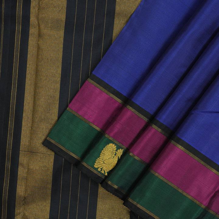 Hayagrivas Handloom Ink Blue Kanjivaram Silk Saree with Black border BBD811I6-1