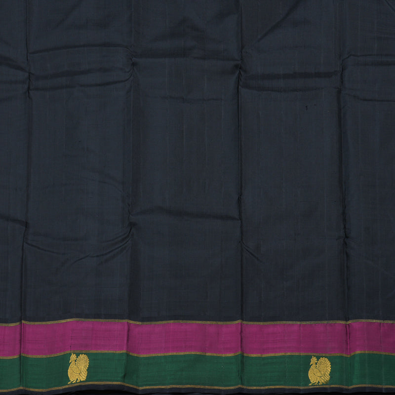 Hayagrivas Exquisite Grey Handloom Kanjivaram Silk Saree with Green And Purple Border BBD811I6-2