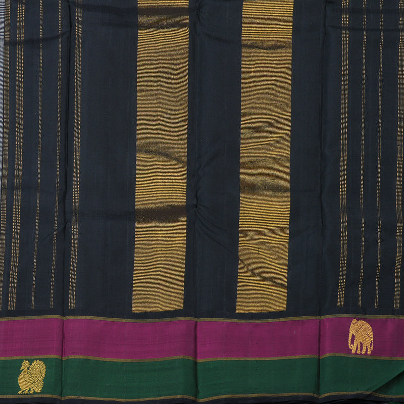 Hayagrivas Exquisite Grey Handloom Kanjivaram Silk Saree with Green And Purple Border BBD811I6-2