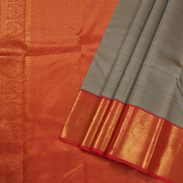 Hayagrivas Beige Kanjivaram Silk Saree with Red Border BBD812I5-3