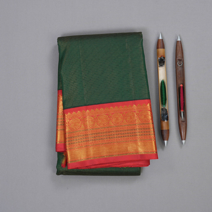 Hayagrivas Bottle Green Kanjivaram Silk Saree with Red Border BBD813I2-1