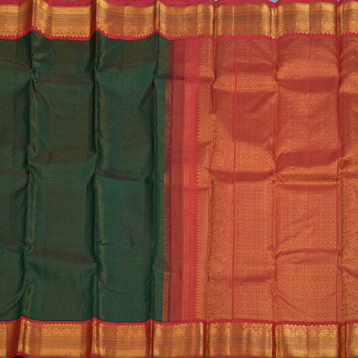 Hayagrivas Bottle Green Kanjivaram Silk Saree with Red Border BBD813I2-1