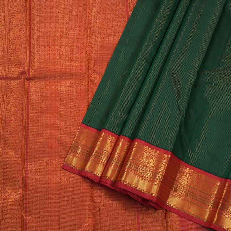 Hayagrivas Bottle Green Kanjivaram Silk Saree with Red Border BBD813I2-1