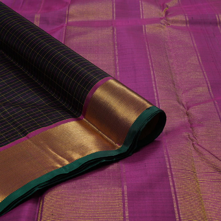 Hayagrivas Black Handloom Kanjivaram Silk Saree with Purple Border BBD815I4-7