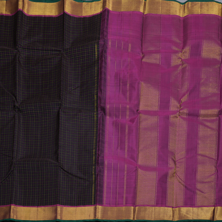 Hayagrivas Black Handloom Kanjivaram Silk Saree with Purple Border BBD815I4-7