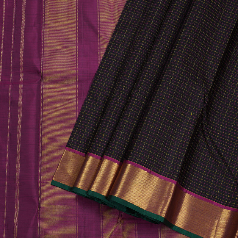 Hayagrivas Black Handloom Kanjivaram Silk Saree with Purple Border BBD815I4-7