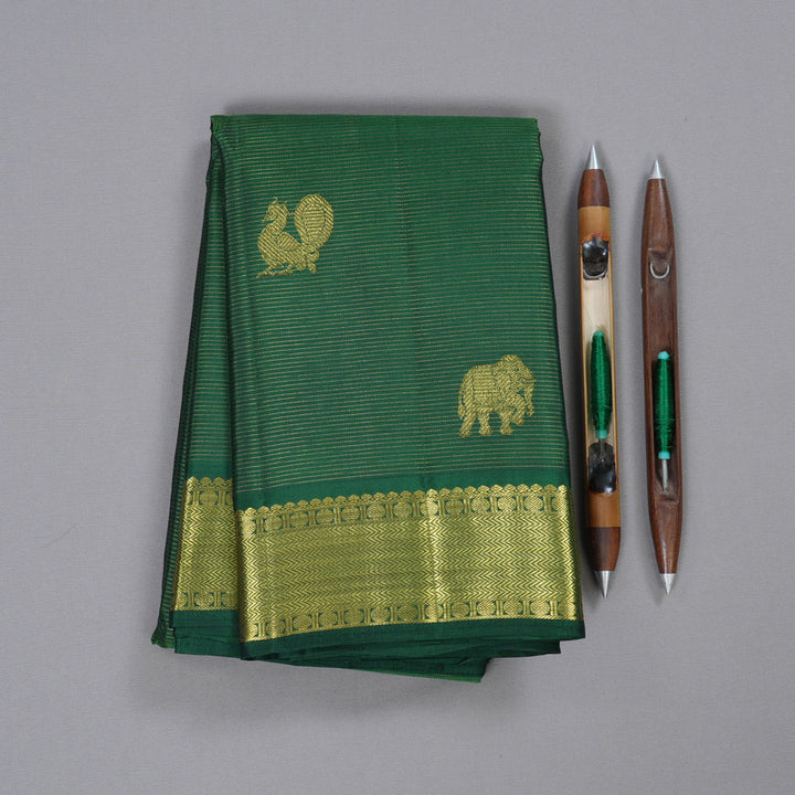 Hayagrivas Bottle Green Kanjivaram Silk Saree with Bottle Green Border BBD815I5-1