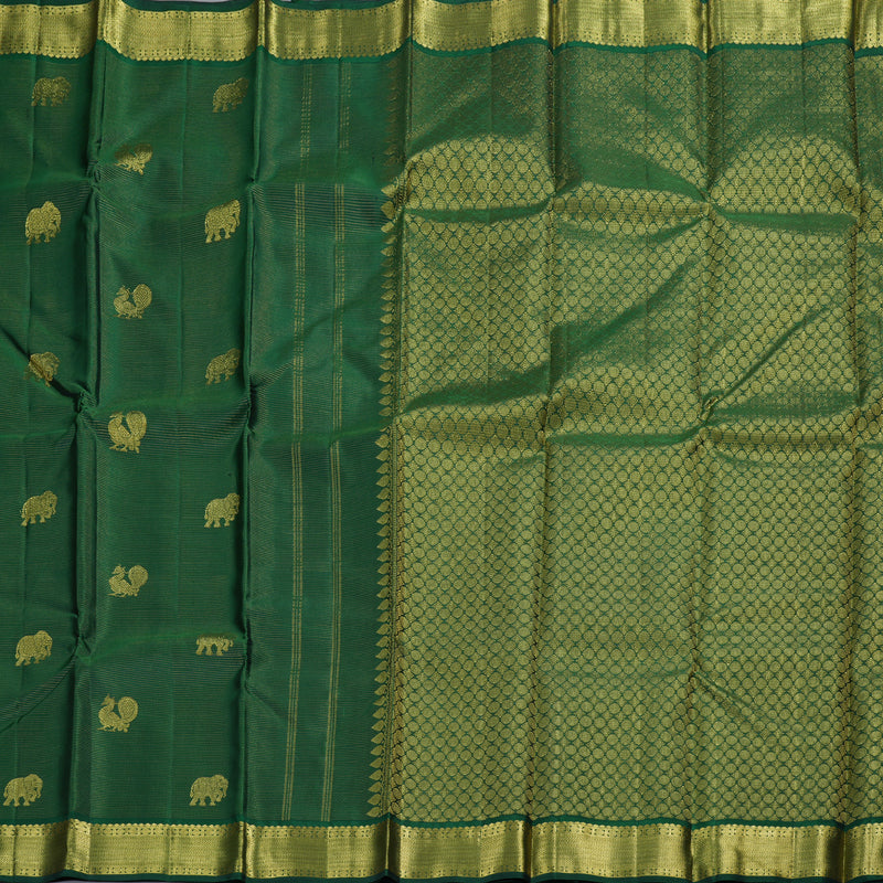 Hayagrivas Bottle Green Kanjivaram Silk Saree with Bottle Green Border BBD815I5-1