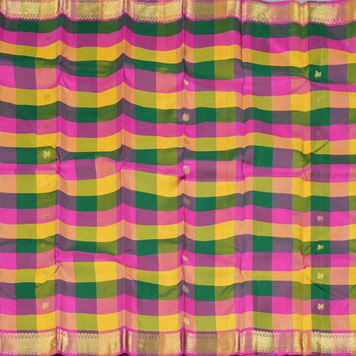 Hayagrivas Multi Color Checks Handloom Kanjivaram Silk Saree with Pink Border BBD815I7-8