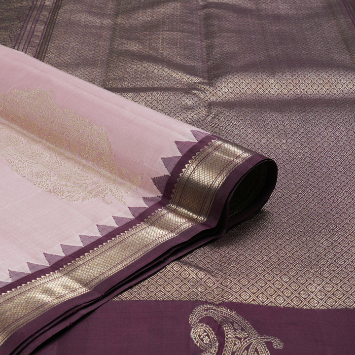 Hayagrivas Baby Pink Handloom Kanjivaram Silk Saree with Plum Purple Border BBD819I4-1